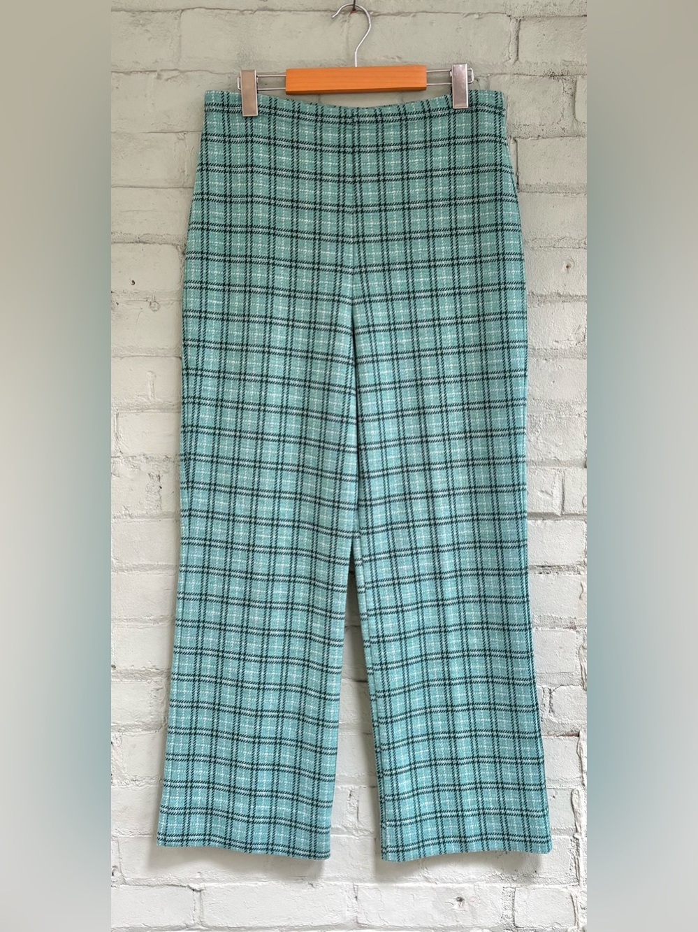 Vintage 1970s Green Plaid High-Waist Wide-Leg Pants - Picture 8 of 12